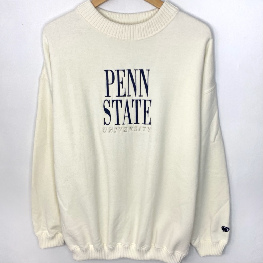 Vintage 90’s Penn State Nittany Lions White Crewneck Sweater Made In USA Large